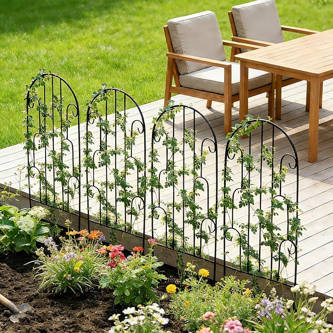 4 Pack Arched Metal Garden Trellis for Climbing Plants 45" H x 15.9" W – Rustproof Iron Trellis with Decorative Scrollwork, Metal Trellised Wire Lattices Grid Panels for Roses, Clematis, Vines
