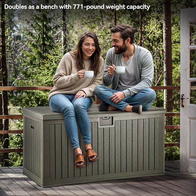YITAHOME XXL 230 Gallon Large Deck Box,Outdoor Storage for Patio Furniture Cushions,Garden Tools with Flexible Divider,Waterproof,Lockable (Light Brown)