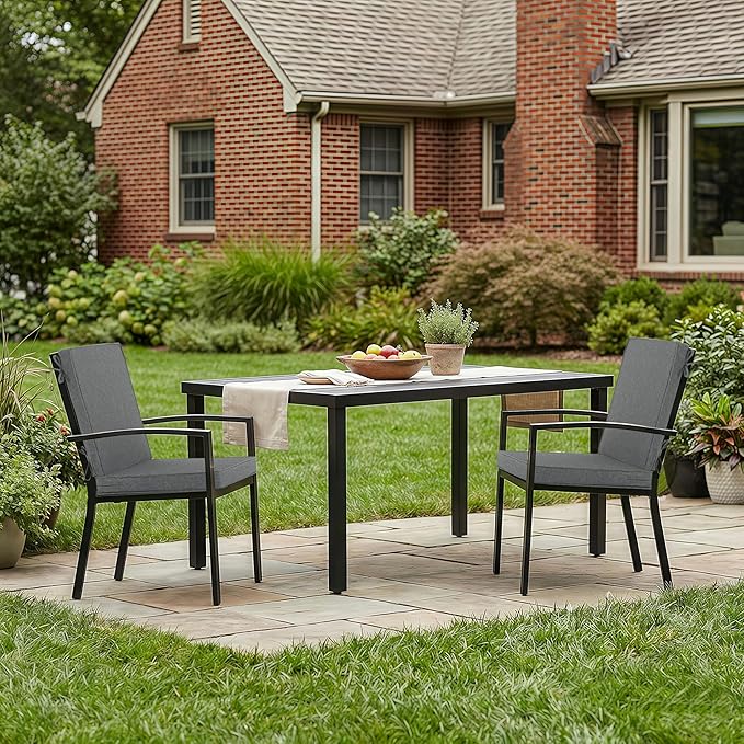 Outdoor Chair Cushions, Water-Resistant & Fade-Resistant, Patio Furniture Lawn Dining Chair Seat Replacement with Mid Back, Ties Zipper, Removable Cover, 18 x 16.5 Inch, Set of 1, Dark Grey