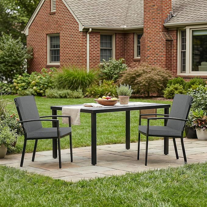 Outdoor Chair Cushions, Water-Resistant & Fade-Resistant, Patio Furniture Lawn Dining Chair Seat Replacement with Mid Back, Ties Zipper, Removable Cover, 18 x 16.5 Inch, Set of 2, Dark Grey