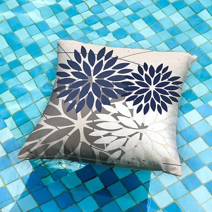 DFXSZ Outdoor Throw Pillow Covers 20x20 Inch Set of 2 Waterproof Spring Summer Geometric Elegant Navy White Outdoor Pillow Covers for Patio Funiture Garden Couch 158Z20