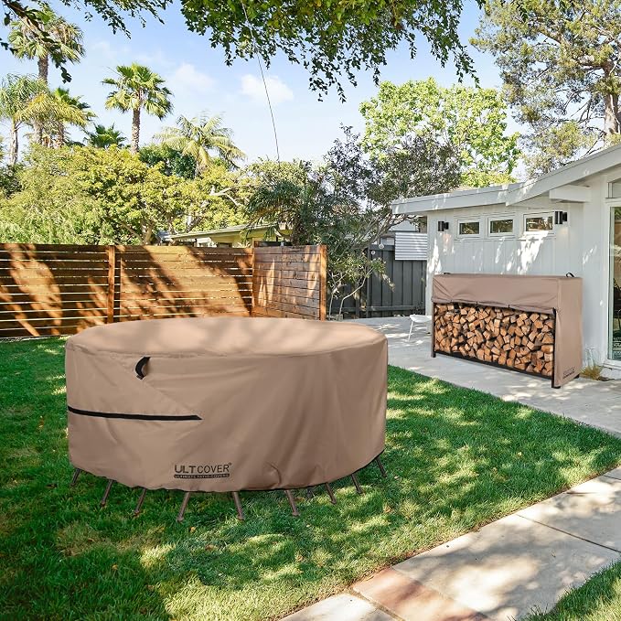 ULTCOVER Round Patio Table and Chair Set Cover - Outdoor Heavy Duty 600D Waterproof Furniture Cover 60 inch