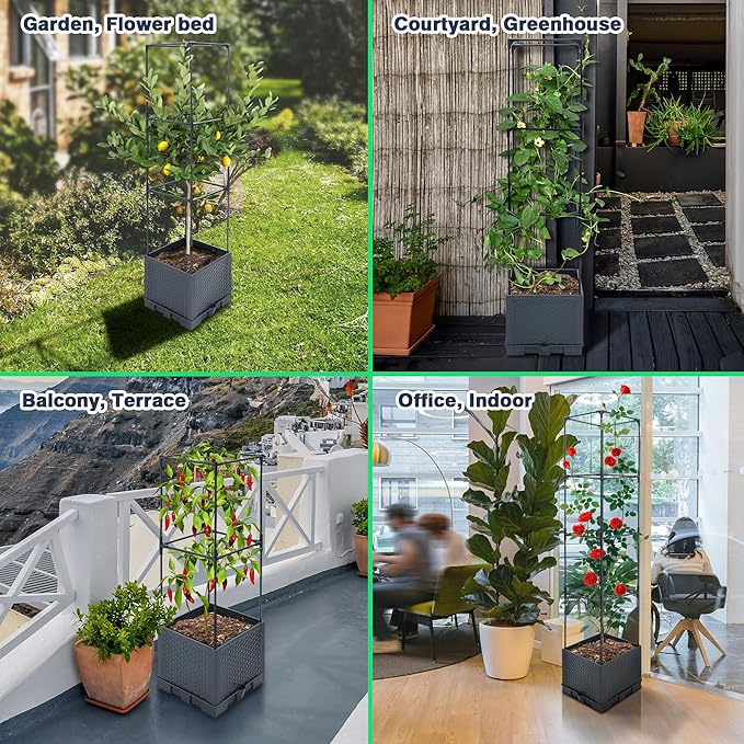 Raised Garden Bed Planter Box, 1 Pack 56" Self-Watering Tomato Planter with Trellis for Climbing Vegetables Plants Grape Fruit Flowers,Use for Indoor Outdoor Garden Patio