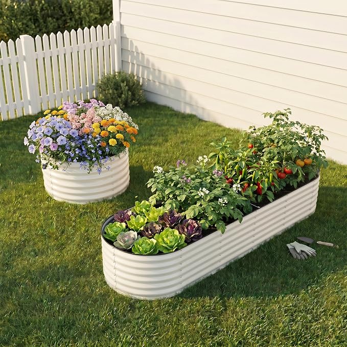 2 Pack 5x2ft Raised Garden Bed for Outdoor Gardening, 17" Tall Planter Raised Beds, 4 in 1 Galvanized Raised Garden Bed for Deep Root Vegetables Flowers Herbs - White