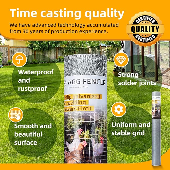 24in x 25ft Hardware Cloth 1/8 inch 27Ga Hot Dipped Galvanized After Welding, Chicken Coop Wire Fence, Welded Metal Fencing Roll Mesh for Bee Screen Garden Plant Poultry Animal Netting Cage