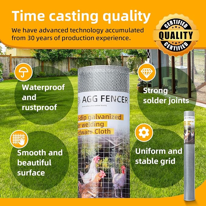 24in x 50ft Hardware Cloth 1/8 inch 27Ga Hot Dipped Galvanized After Welding, Chicken Coop Wire Fence, Welded Metal Fencing Roll Mesh for Bee Screen Garden Plant Poultry Animal Netting Cage