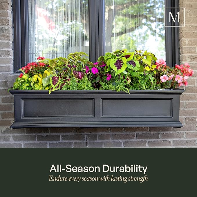 Mayne Fairfield 5ft Window Box, Self Watering Flower Box with Double Wall Design, All Season Fade Resistant Outdoor Window Planter with Steel Mounting Bracket, Graphite Grey