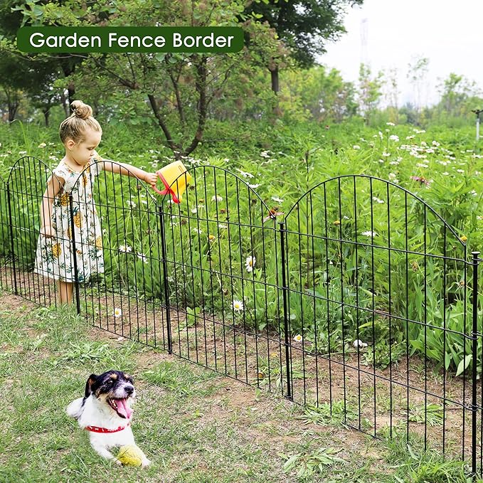 FOREHOGAR Metal Garden Fence 28in (H) x 11.7ft (L), 5 Panels + 6 Stakes Rustproof Border Fence Animal Barrier for Dog, No Dig Garden Fencing for Yard Flower Bed Patio Outdoor, CTW2828 Black