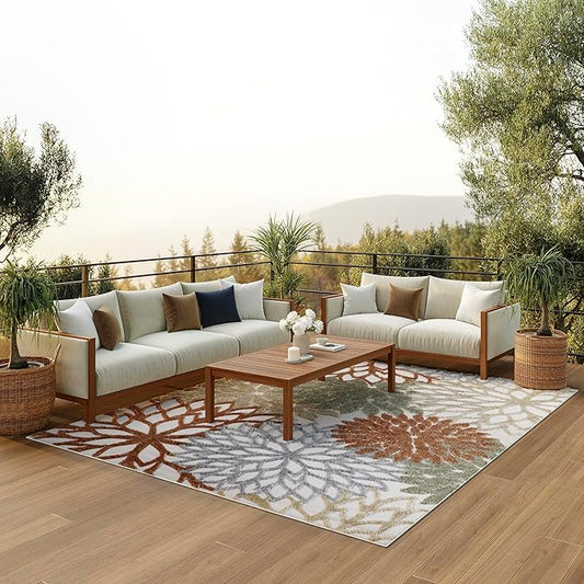 Nourison Home Aloha Indoor-Outdoor Ivory Multicolor 9' x 12' Area Rug, Easy Cleaning, Non Shedding, Bed Room, Living Room, Dining Room, Backyard, Deck, Patio (9x12)