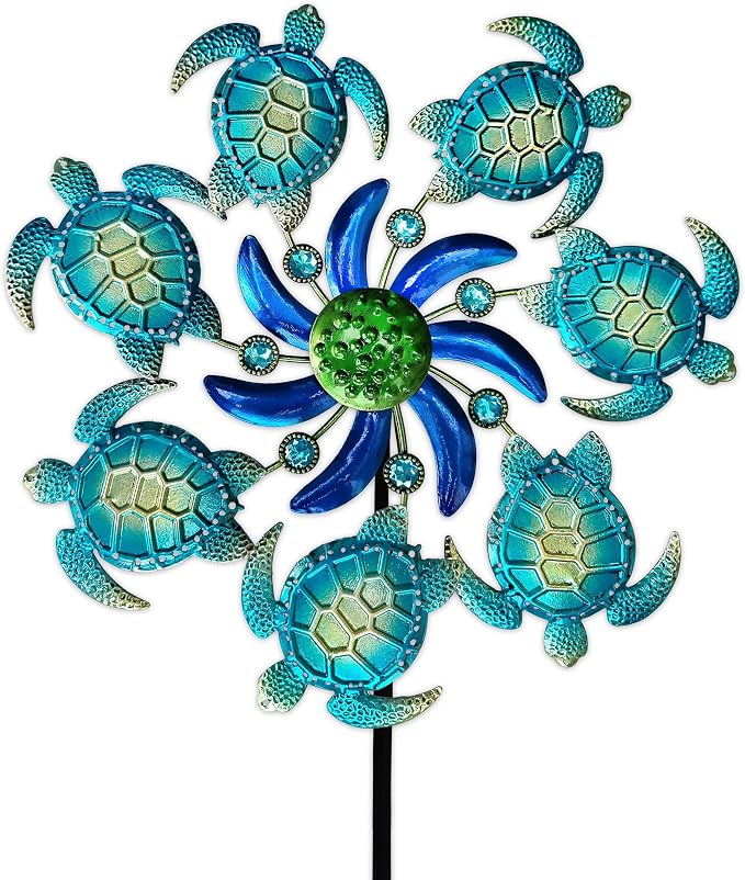 COOZZYHOUR 39" Sea Turtle Wind Spinners Garden Stake-Ocean Theme Outdoor Decorations- Metal Stake Yard Spinner-Wind Sculpture Yard Art Decorations for Patio,Swimming,Lawn & Garden Decor