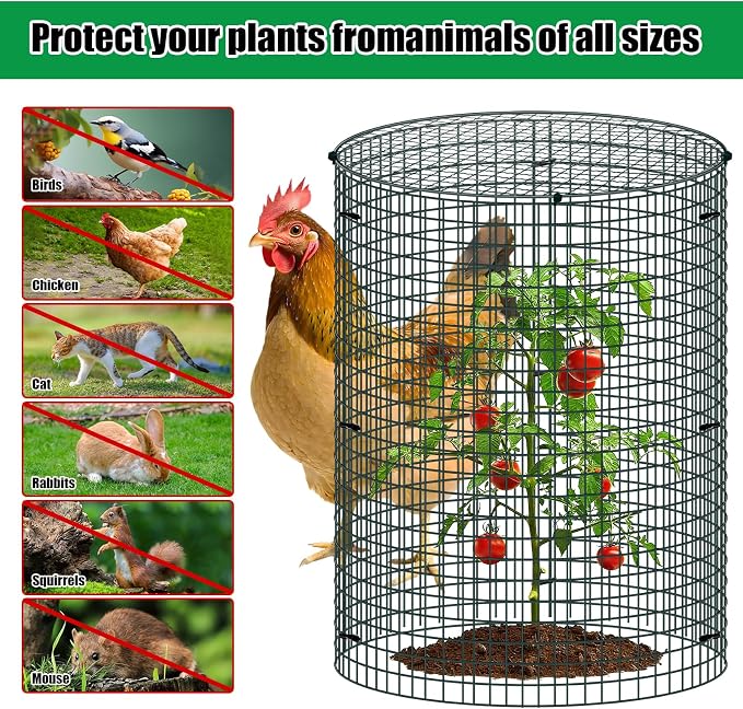 5 Pack Wire Plant Protector with Cover, 16"x12" Detachable Metal Plant Protectors Mesh, Garden Plant Protectors for Shrubs Flowers Vegetables to Keep Rabbit & Chicken Animals Out