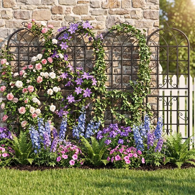 4 Pack Garden Trellis for Climbing Plants Outdoor, 71" H x 20" W Rustproof Iron Plant Support for Rose, Vine, Cucumber, Decorative Scrollwork Clematis Trellis for Yard, Lawn Patio or Wall Decor