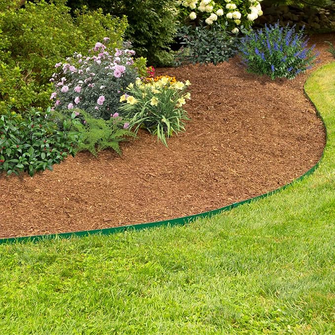 A ANLEOLIFE 20FT Galvanized Steel Landscape Edging, 6-Pack 40" L x 6" H Hammer-in Metal Garden Border with 10 Stakes for Lawn, Pathway, Flower Beds – Green