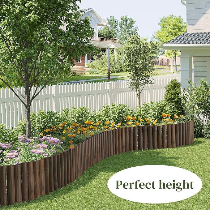 Garden Border Edging Wood Fence Landscape Edging Border Wooden Landscape Edging Decorative Garden Edging Lawn Edging Fence Flexible Garden Edging-15.7" H x 47.2" L (3PACK, 12Ft Total Length)