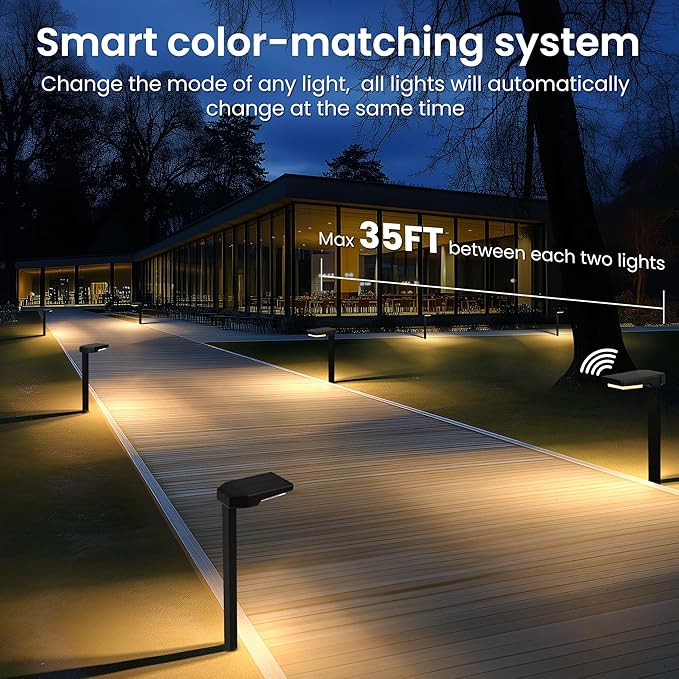 AUDERWIN 4 Pack Color Changing & Sync Smart Solar Pathway Lights, Solar Lights Outdoor Waterproof, 9 Modes (Warm White/Cool White/RGB) Landscape Lighting for Driveway, Walkway, Garden, Yard, Patio