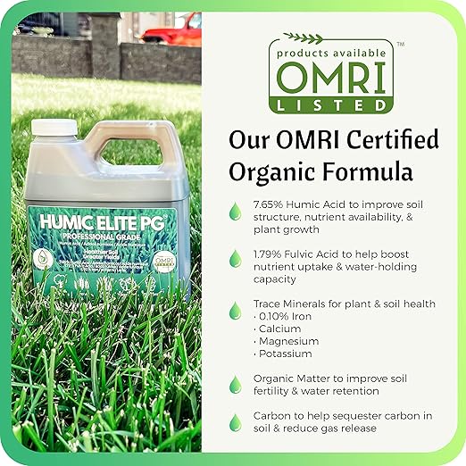 Humic Acid Organic Lawn Fertilizer - Fulvic Humic Mineral Blend for Trees, Shrubs, Ornamentals, Vegetables & Crops - Enhancer & Garden Soil Conditioner by FoliarTech, 1.1 Gallons