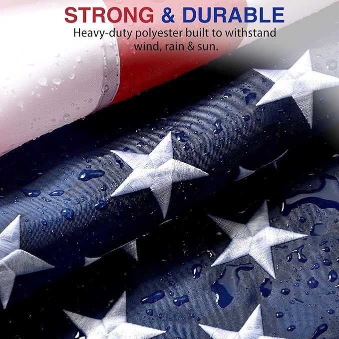 American Flags for Outside 5x8 FT- Heavy Duty US Flag USA Flag with Embroidered Stars, Sewn Stripes & Brass Grommets, Weather-Resistant, 4th of July Decorations