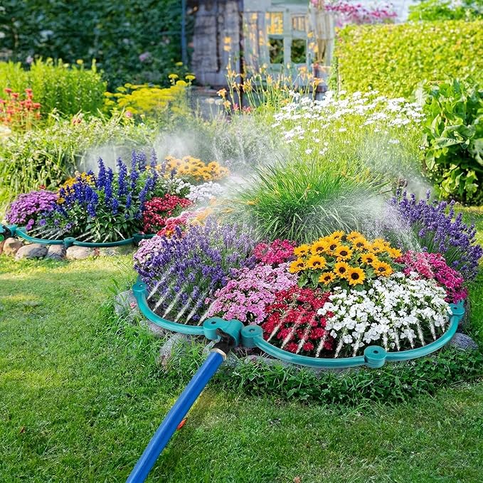 4 Pcs 360° Tree Water System Tree Root Watering Ring 13 Inch Circle Sprinkler Irrigation Slow Release Targeted Water with Y Hose Splitter for New Tree Outdoor Plants Raised Garden Beds (Green, Small)