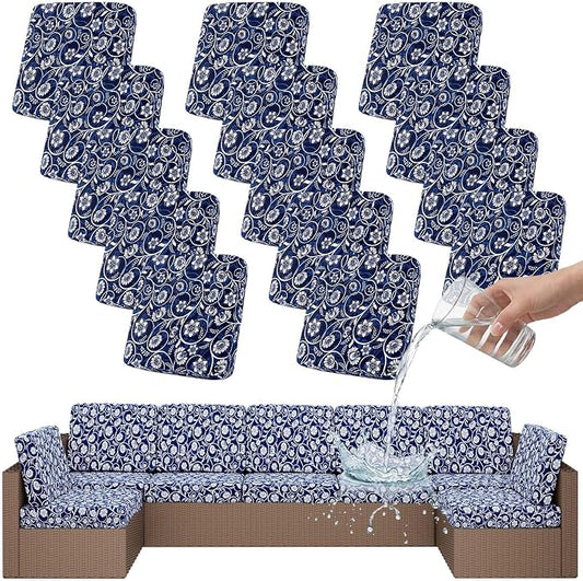 Smiry Waterproof Patio Cushion Covers, Stretch Outdoor Couch Slipcovers Replacement Washable Furniture Protector Sofa Chair Seat Cover for Dogs and Pets (14 Pcs, Navy)