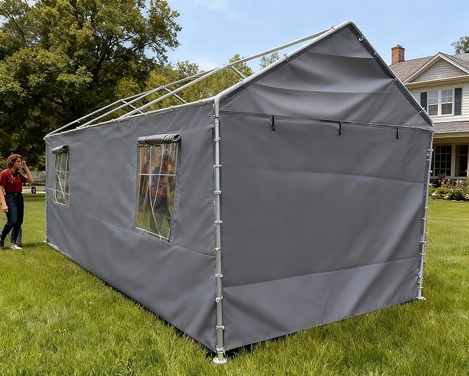 Rutile 10x20 Carport Replacement Sidewall, 180G PE Waterproof & UV Protected Sidewall Cover (Gray, Front/Back Panel)