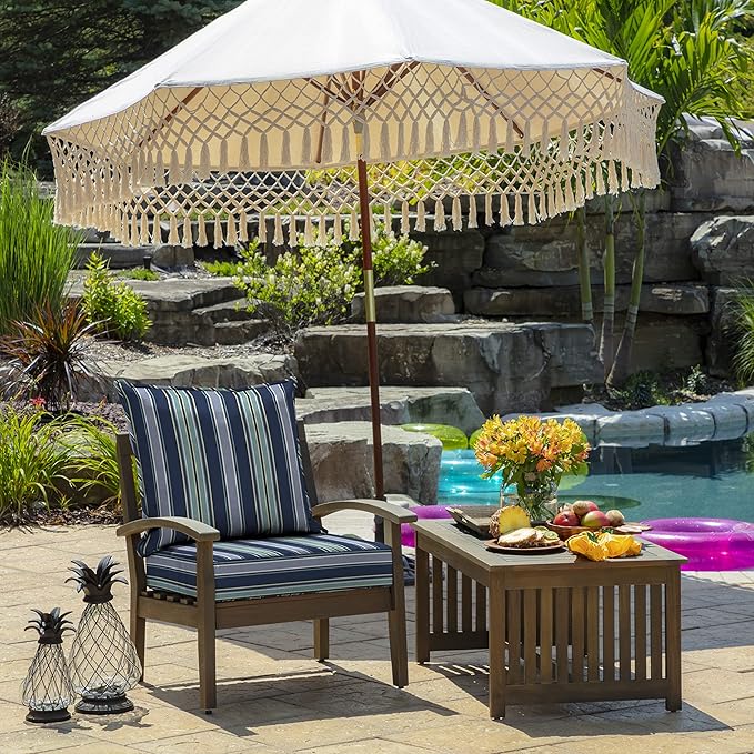 Arden Outdoor Foam Deep Seat Cushion Set (2-Pack), 24x24, Premium High-Density Foam, Never Flattens, Weather-Proof for Patio Chair Sofa Couch, Sapphire Aurora Blue Stripe