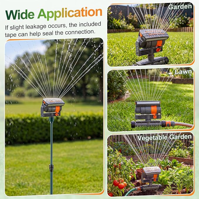 Oscillating Sprinkler with Adjustable Aluminum Riser, 4 Way Lawn Sprinklers for Yard and Garden, 16 Nozzles, Cover up to 4.069 sq. ft Ideal for Watering Different Heights (Spike)
