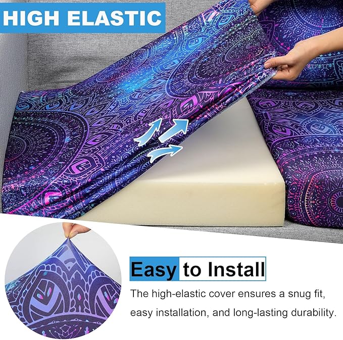 pickyNproud 8Pcs Patio Cushion Covers Stretch Outdoor Couch Cushions Slipcovers Replacement Washable Furniture Protector with Elastic Bottom Sofa Chair Seat Cover, Blue Purple