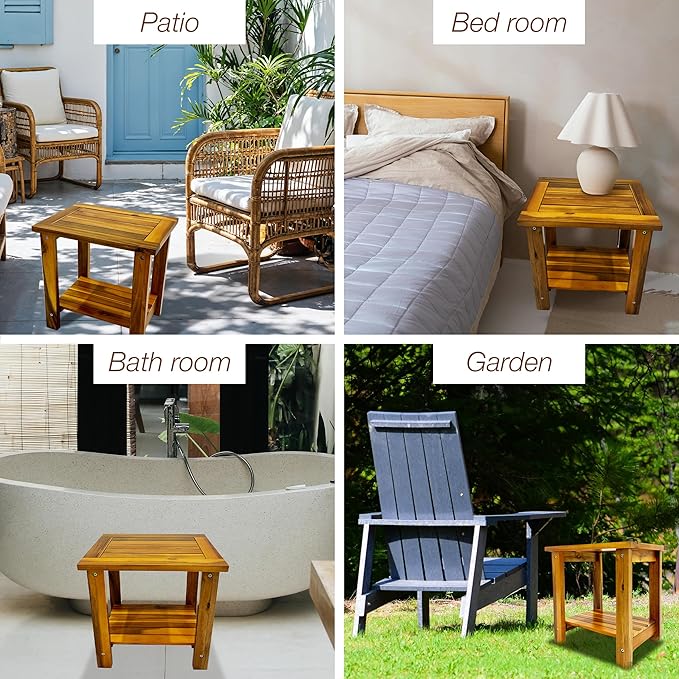 Double Adirondack Table - Weatherproof Outdoor Side Table - Patio End Tables for Outside - Adirondack Side Table - Acacia Wood 2-Tier End Table for Indoor & Outdoor Use