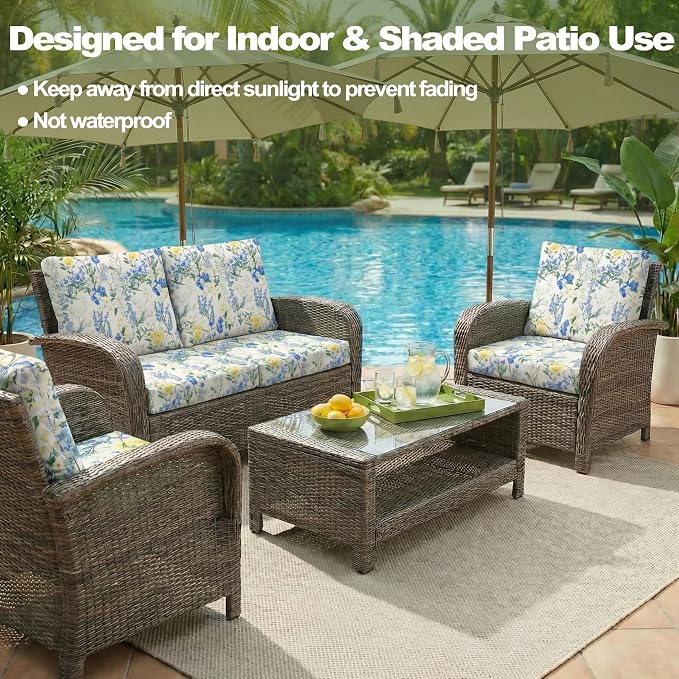 CALBODE 12 Pcs Stretch Outdoor Seat Cushion Covers, Washable Chair Seat Cover for Patio Furniture Cushions Soft Indoor and Outdoor Couch Cover Replacement (Bluebell, Cover Only)
