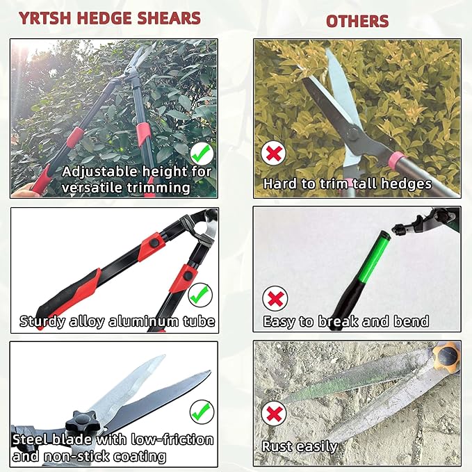 YRTSH 3-Piece Garden Tool Set, Loppers, Hedge Clippers, Pruning Shears with Telescopic Aluminum Handle, Effortless Heavy-Duty Branch Cutter, Garden Shears Gardening Tools for Branches,Shrubs & Hedges