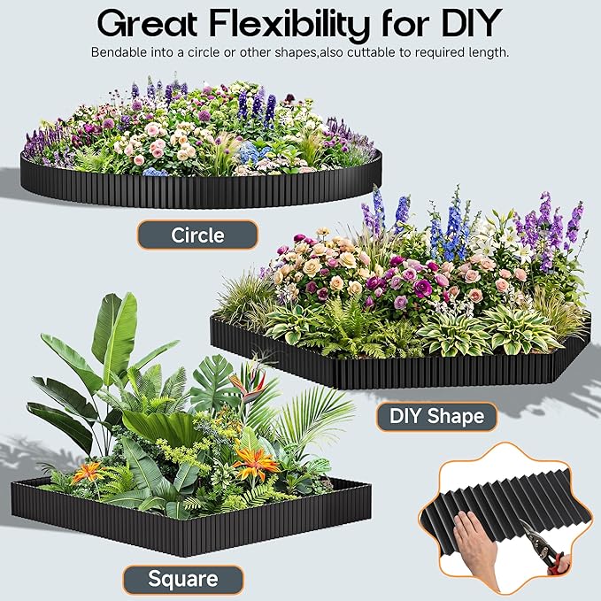 MTART Corrugated Metal Edging for Landscaping, Sturdy Garden Edging Border for Flower Bed, Lawn and Landscape Edging (Black, 6"×40Ft)
