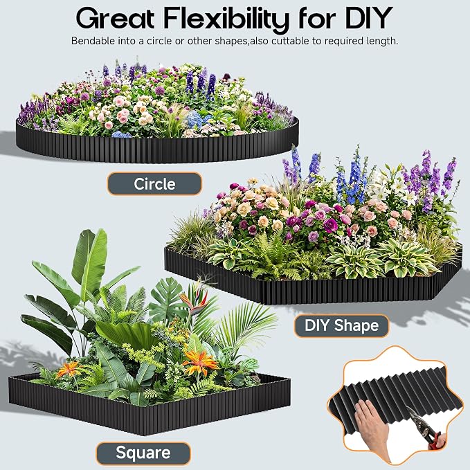 MTART Corrugated Metal Edging for Landscaping, Sturdy Garden Edging Border for Flower Bed, Lawn and Landscape Edging (Black, 6"×50Ft)