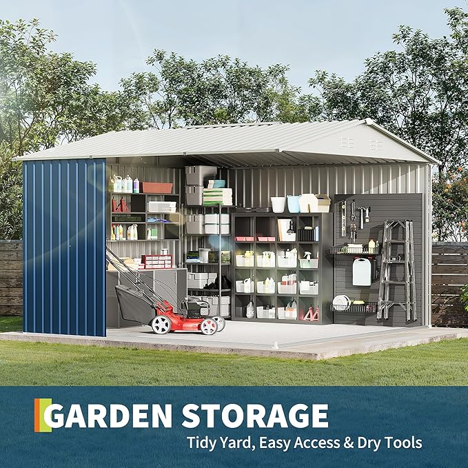 Garvee 10 X 10 FT Outdoor Storage Shed,Metal Garden Sheds&Outdoor Storage Clearance, Large Outdoor Storage Shed for Tools, Lawn Equipment, Garden Supplies - All Weather Lockable Metal Shed