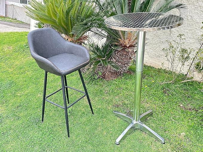 BTEXPERT Set of 5 – 45" Bar Height Round Flip-Top Aluminum Tables with 23.75" Stainless Steel Surface, Commercial-Grade Indoor/Outdoor Furniture for Restaurants, Cafés & Patios, 25.75" Base