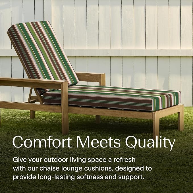 Honeycomb Outdoor Chaise Lounge Cushion for Patio Furniture, Water & Fade Resistant, Removable Cover, 21.5 x 70, Heritage Stripe Pine Green
