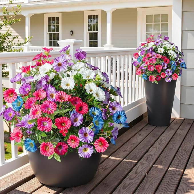 Colorful Artificial Morning Glory Flowers for Outdoor Planters, Premium UV Resistant Silk Faux Flowers for Porch, Hanging Basket & Window Box, Vibrant Garden Decor, No Pot, 13.3 Inch, 8 Bundles