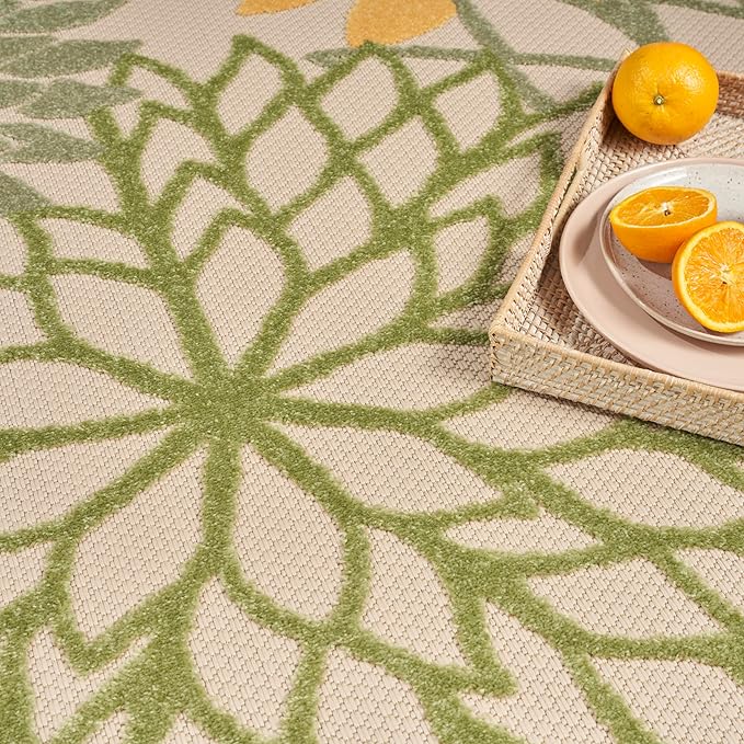Nourison Home Aloha Tropical Indoor/Outdoor Green Multicolor 3'6" x 5'6" Area Rug, Easy Cleaning, Non Shedding, Bed Room, Living Room, Dining Room, Backyard, Deck, Patio (4x6)