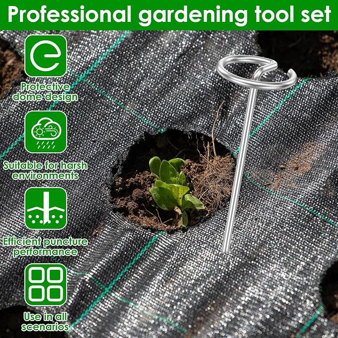 240 Pcs Landscape Fabric Pins 6 inch, Thickened 8 Gauge Circle Top Garden Stakes, Landscape Staples Pins with 2 Puller Hooks for Tent Weed Barrier Fabric Plant Cover Landscape Pins Stronger