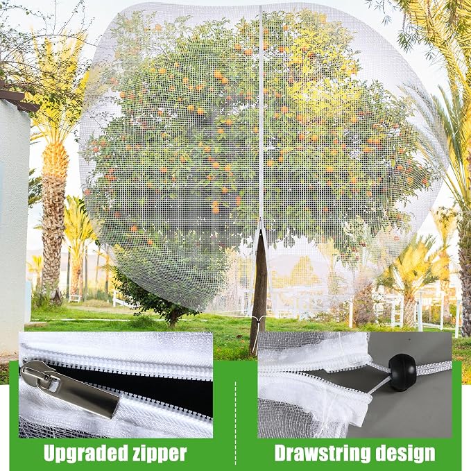 10 x 10 ft Large Fruit Tree Netting for Protecting Fruit from Squirrels Birds Bug Deer & Rat Garden Mesh Netting with Zipper and Drawstring for Blueberry Peach Apple Garden Plant