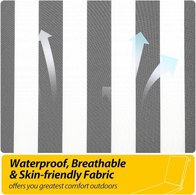 AAAAAcessories Outdoor Chaise Lounge Cushions, Fade-Resistant, Waterproof Patio Furniture Replacement Cushions, 72" x 21" x 3", Set of 2, Gray Cabana Stripe