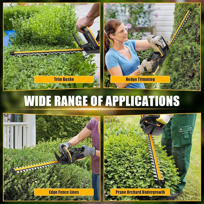 Cordless Hedge Trimmer Compatible with DeWalt 20V MAX Battery, 22-Inch Electric Bush Trimmer with Dual-Action Blade, 5/8-Inch Cutting Capacity, Lightweight Shrub Trimmer for Gardening (Tool Only)