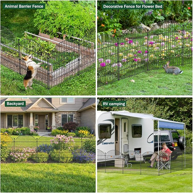12 Pack No Dig Decorative Garden Fence Panels with Gate, 40in(H) x 29ft(L), Dog Fence Outdoor for Yard, Rustproof Metal Animal Barrier for Rabbits & Flowers, Temporary Fencing for Patio, RV