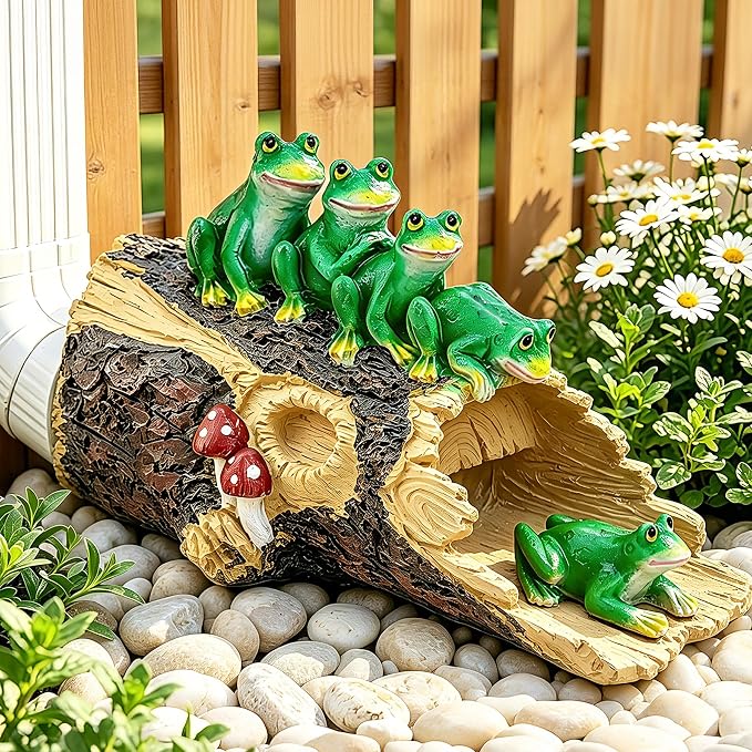 Teaeeno Frog Gutter Downspout Statue,Garden Gutter Downspout Extension,Outdoor Drain Decor,Frog Statue,Home Garden Décor Accents,Splash Block Diverter,Perfect Rain Diverter for 3"x4" Downspout(Green)