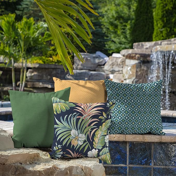Arden Outdoor Toss Pillow, 2 Pack, 16 x 16, Rain-Proof, Fade Resistant Simone Blue Tropical