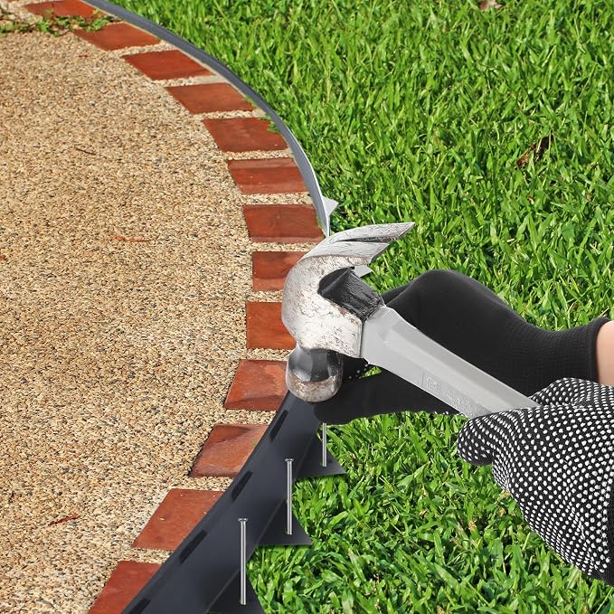 Pushglossy 39.37 inch Metal Paver Edging with Spikes for Paver Projects 39.37" L x 1.2" H Black Bendable Metal Strips Yard Landscape Lawn Edging Border Pathway Divider for Lawn, Garden, Yard