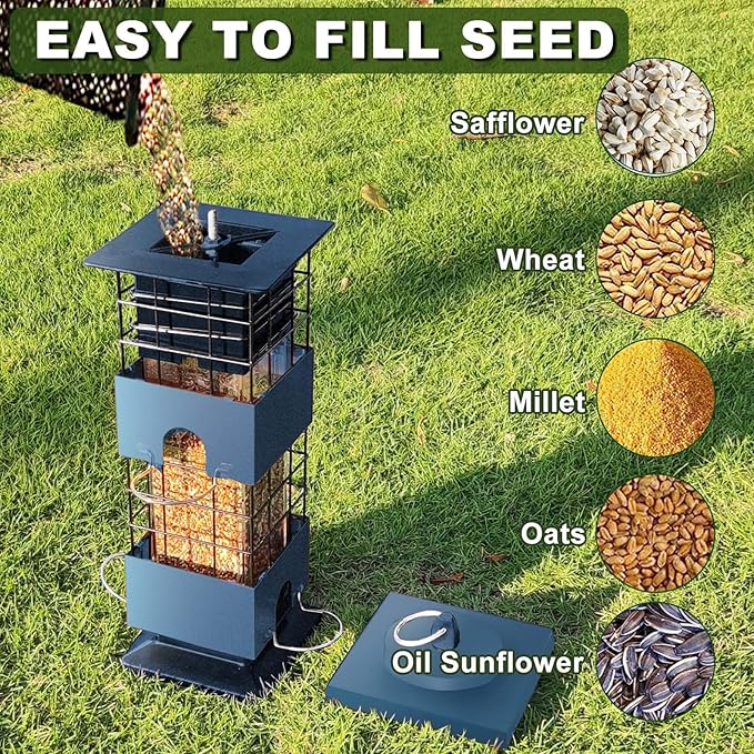 Squirrel Proof Bird Feeder, 3LBS Anti-Squirrel Bird Feeders for Outdoors Hanging,Weight-Activated Perches Metal Wild Birdseed Feeders for Cardinal Blue Jay Outside (Blue)