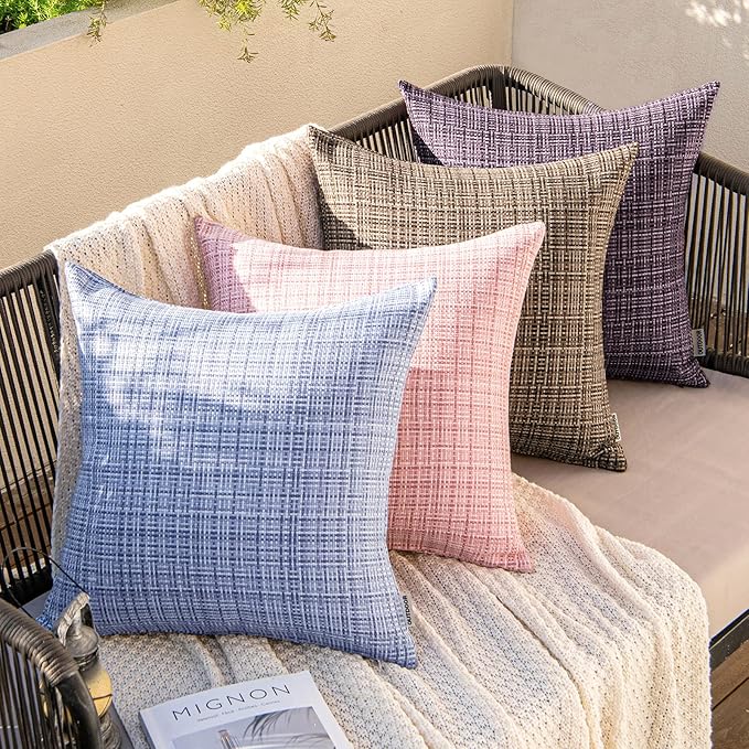 MIULEE Outdoor Waterproof Throw Pillow Covers Decorative Farmhouse Water Resistant Cushion Covers for Tent Patio Garden Couch Sofa Pack of 2, 18x18 Inch Pink