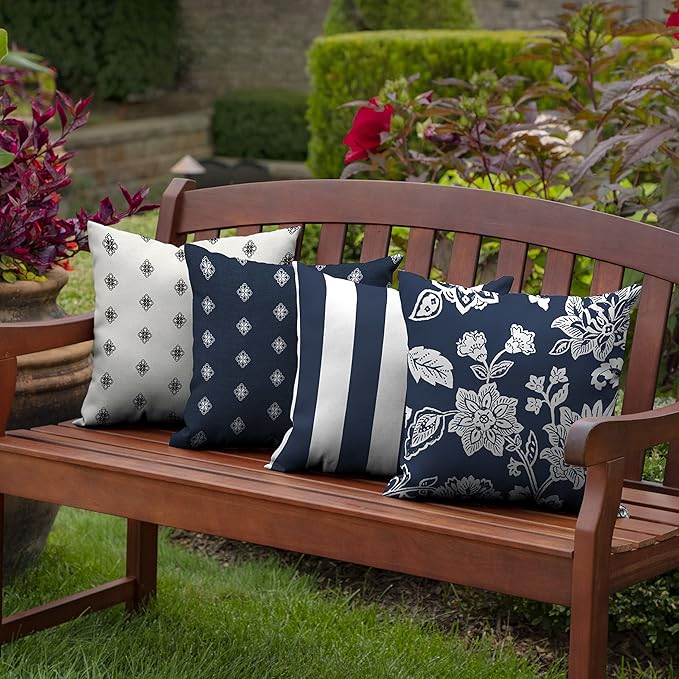 Arden Outdoor Toss Pillow, 16 x 16, Rain-Proof, Fade Resistant Sapphire Blue Ashland Jacobean