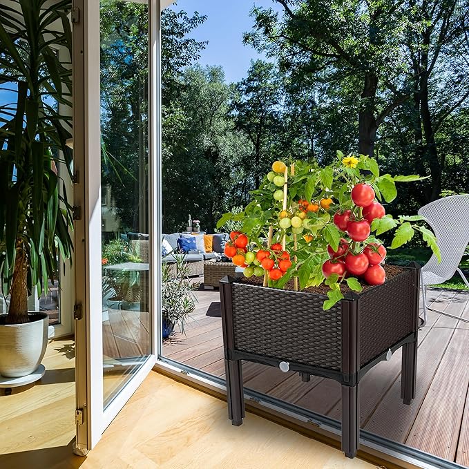 Raised Garden Bed Planters for Outdoor Plants with Legs Elevated Rectangular Planter Boxes Garden Patio Balcony Deck for Planting Flowers, Vegetables, Tomatoes, and Herbs