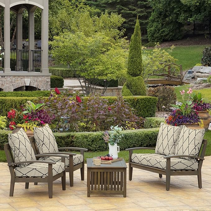 Arden Outdoor Deep Seat Cushion Set, 24 in x 24 in, Patio Cushion for Chair, Sofa, and Couch Tan Diamond Trellis